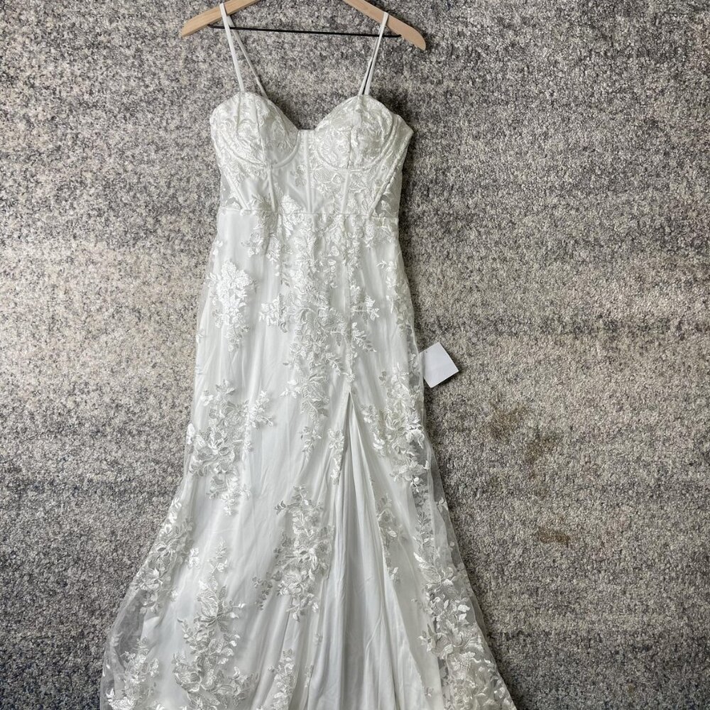 Lulus Wedding Dress Womens Large White Lace Maxi Gown Bridal Corset Back Train - Picture 3 of 13